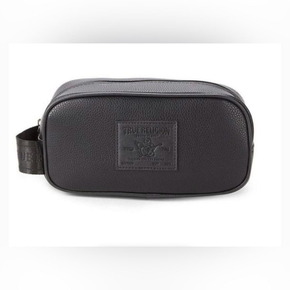 True Religion Titon Buddha Logo Leather Shave Pouch Bag
